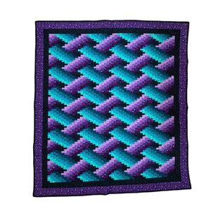 Handmade Weaver Fever Wall Hanging Quilt Purple Teal Woven Pattern 48" x 43.75"